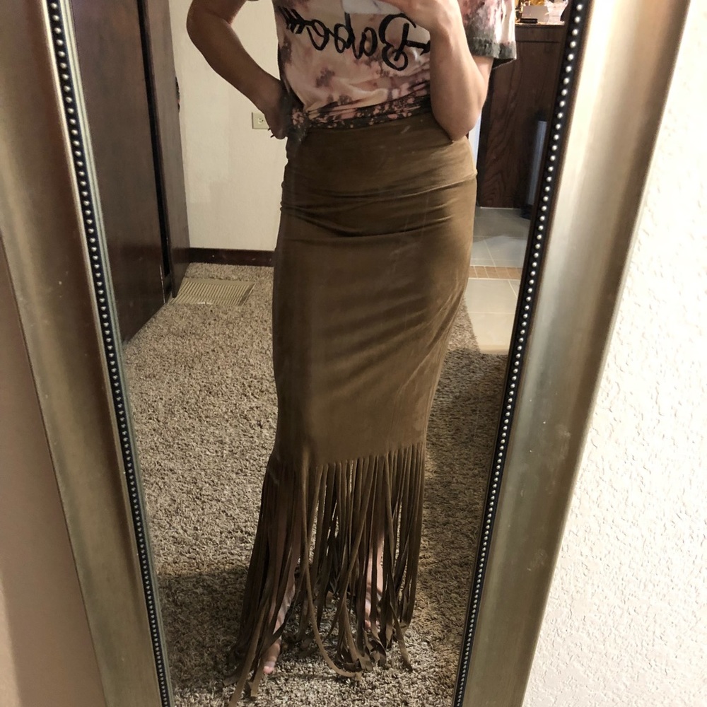 fringe suede skirt